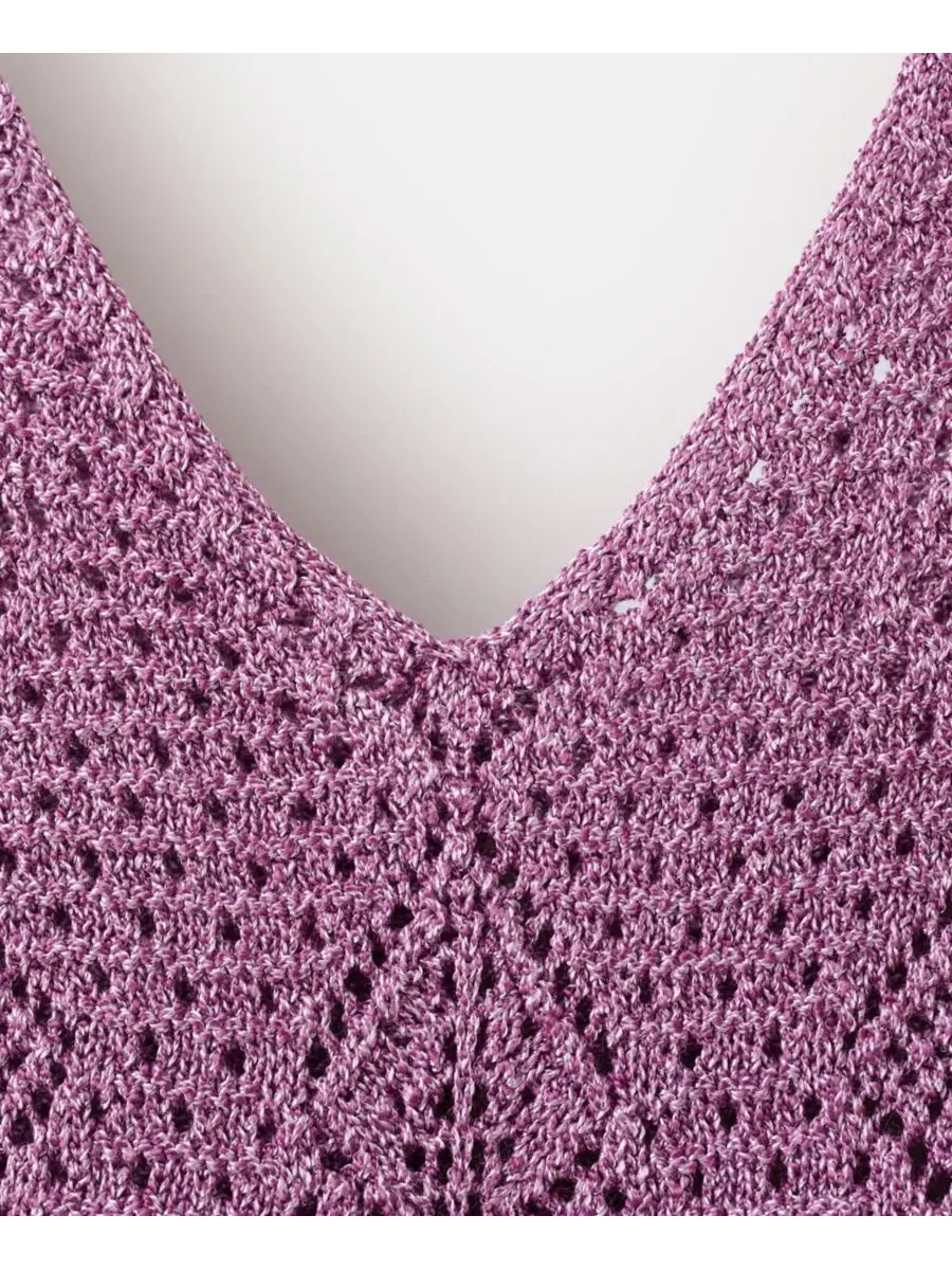 Топ с рюшами и люрексом Scalloped Frill Lurex Crochet Top MANGO — изображение 3 из 6, фиолетовый