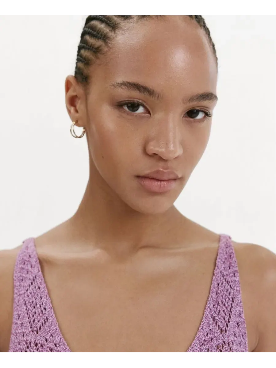 Топ с рюшами и люрексом Scalloped Frill Lurex Crochet Top MANGO — изображение 4 из 6, фиолетовый
