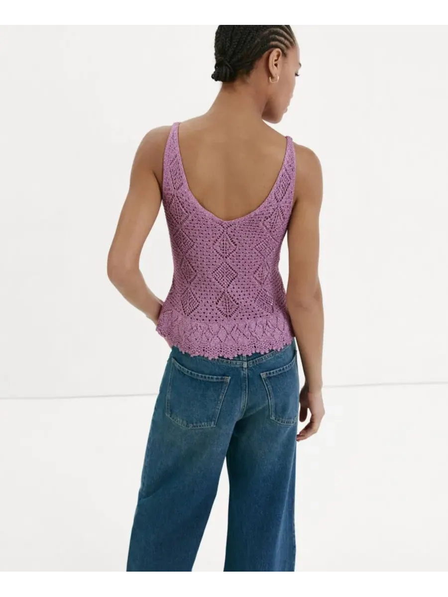Топ с рюшами и люрексом Scalloped Frill Lurex Crochet Top MANGO — изображение 5 из 6, фиолетовый