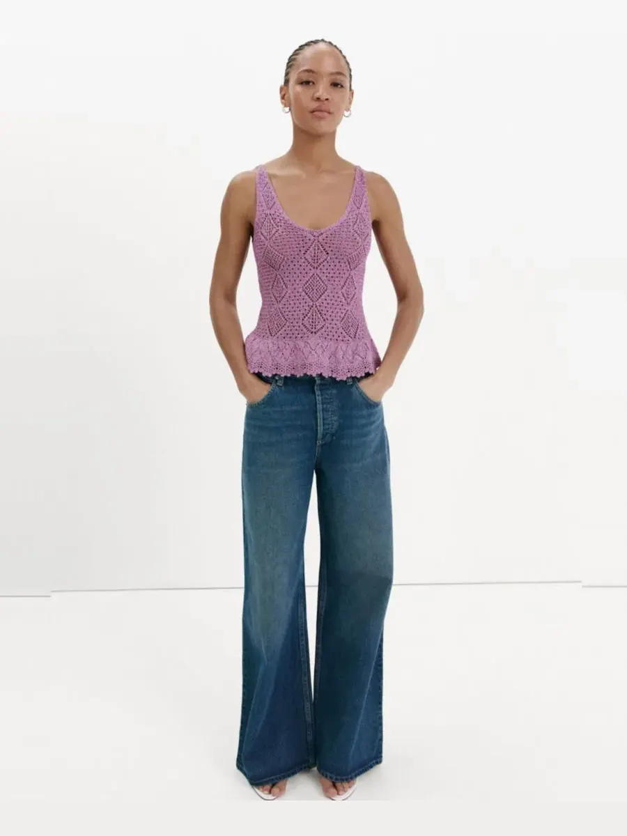 Топ с рюшами и люрексом Scalloped Frill Lurex Crochet Top MANGO — изображение 6 из 6, фиолетовый