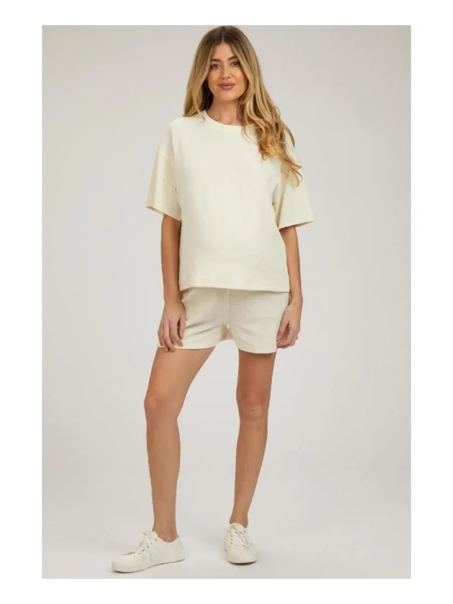 Комплект из топа с коротким рукавом и шорт из рибаны, модель Short Set Pinkblush — изображение 2 из 4, бежевый