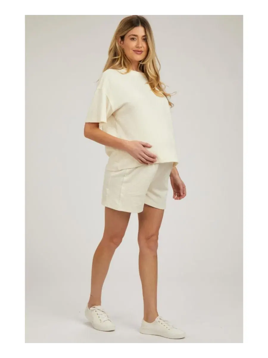 Комплект из топа с коротким рукавом и шорт из рибаны, модель Short Set Pinkblush — изображение 3 из 4, бежевый