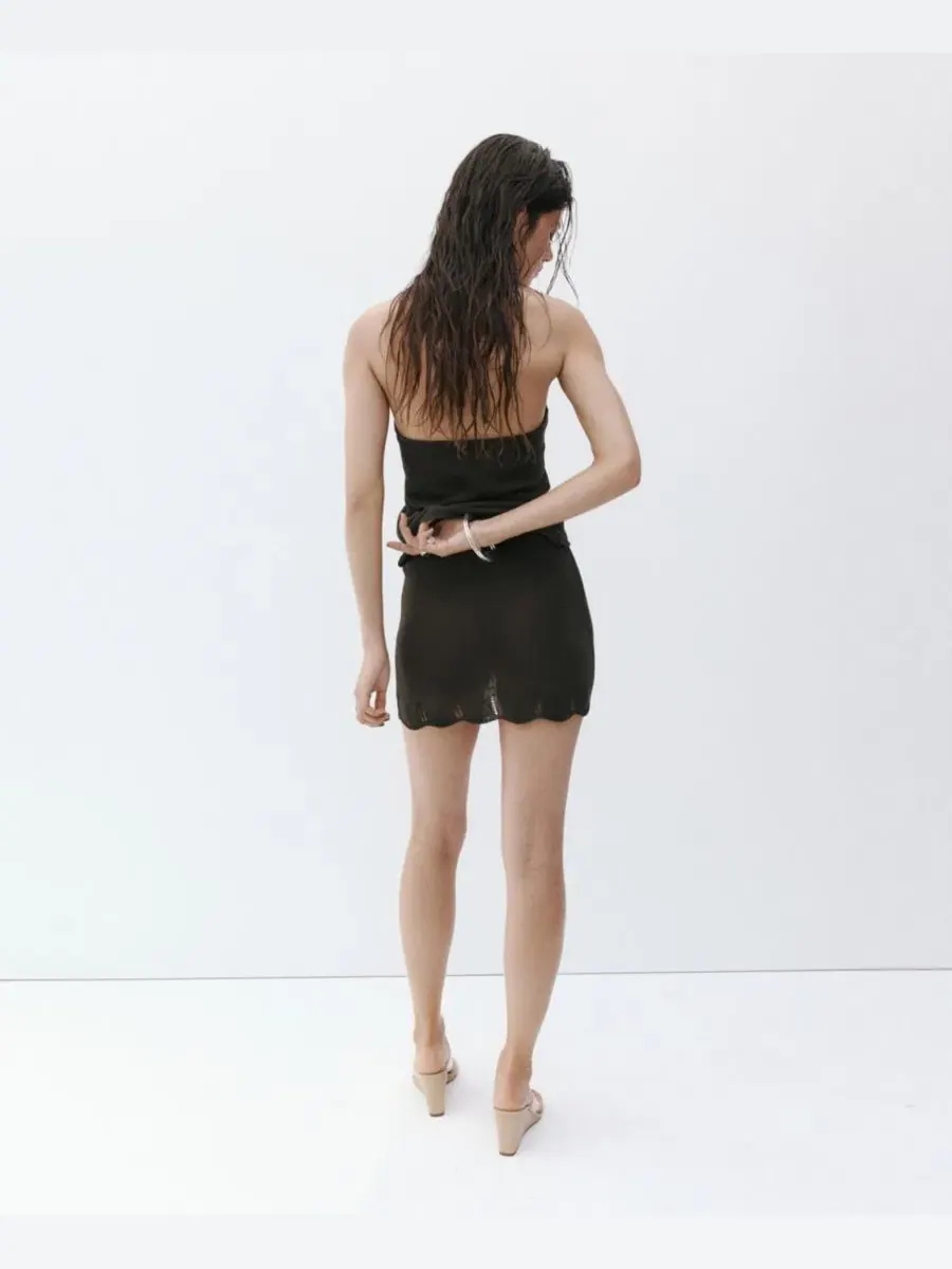 Юбка с фигурным краем, модель Scalloped Hem Crochet MANGO — изображение 5 из 6, коричневый