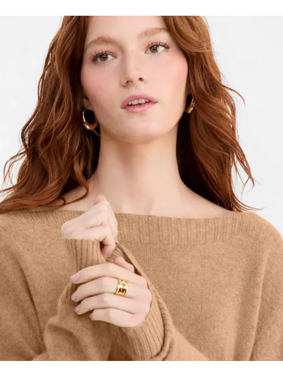 Женский свитер с лодочкой из 100% кашемира Charter Club, Heather Camel — изображение 2 из 6