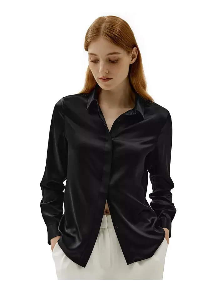 Женская шелковая рубашка Basic Concealed Placket LILYSILK