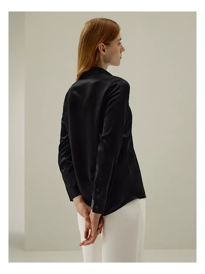Женская шелковая рубашка Basic Concealed Placket LILYSILK — изображение 2 из 7, черный