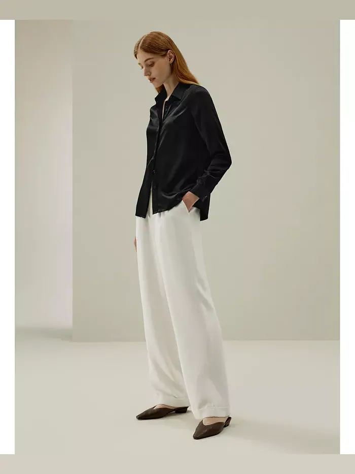 Женская шелковая рубашка Basic Concealed Placket LILYSILK — изображение 4 из 7, черный