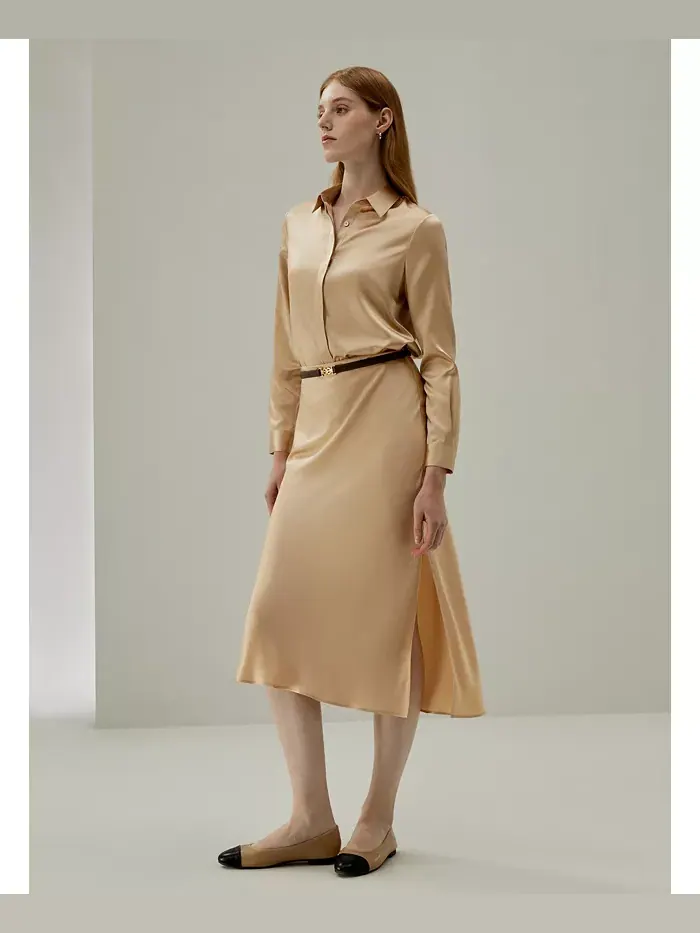 Женская шелковая рубашка Basic Concealed Placket LILYSILK — изображение 2 из 7, коричневый