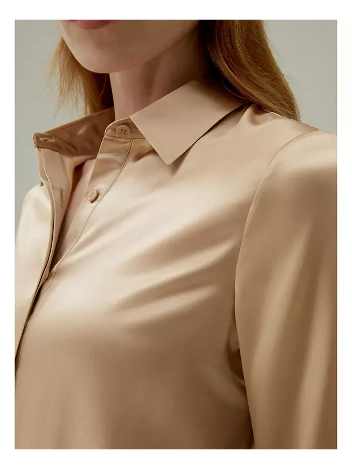 Женская шелковая рубашка Basic Concealed Placket LILYSILK — изображение 7 из 7, коричневый