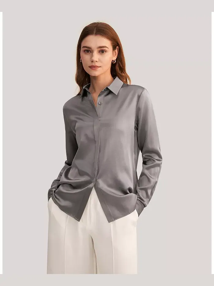 Женская шелковая рубашка Basic Concealed Placket LILYSILK