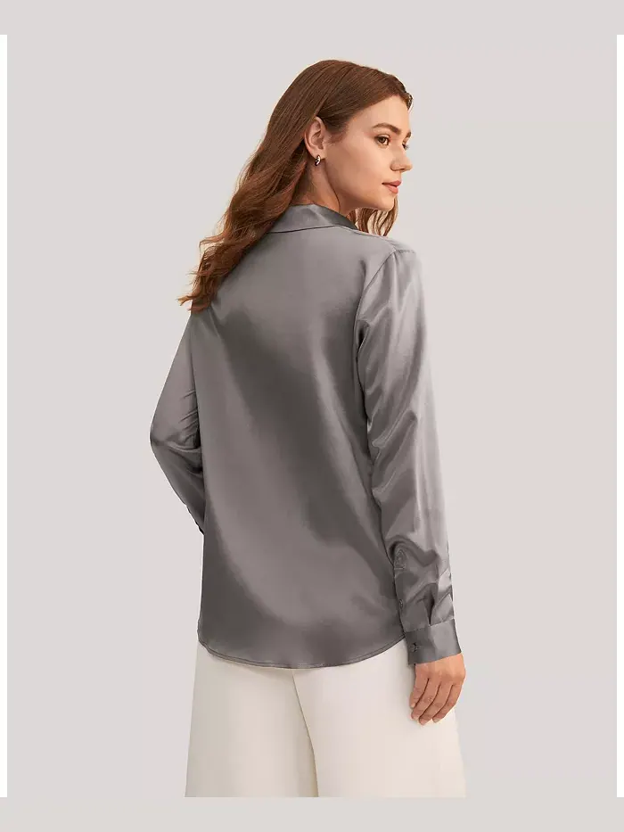 Женская шелковая рубашка Basic Concealed Placket LILYSILK — изображение 2 из 5, темный серый