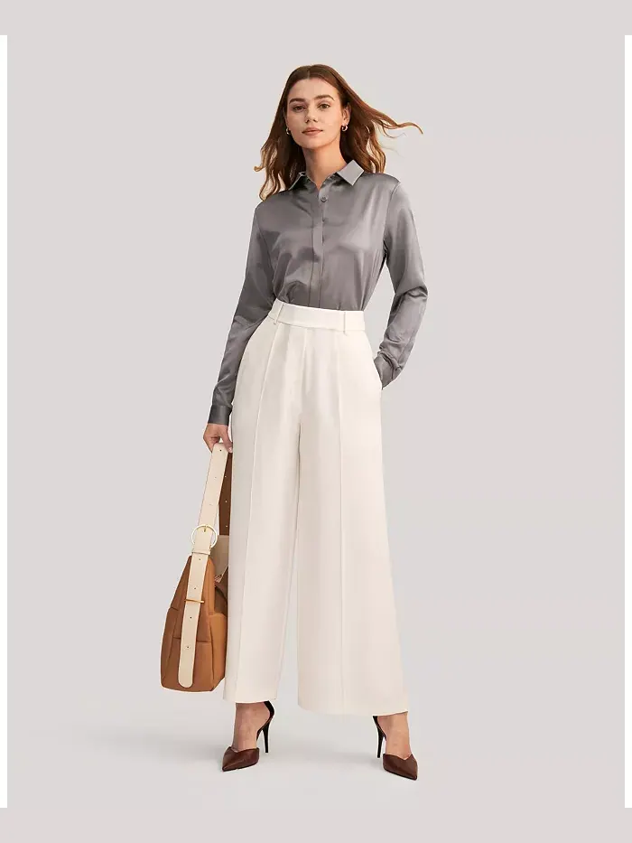 Женская шелковая рубашка Basic Concealed Placket LILYSILK — изображение 3 из 5, темный серый