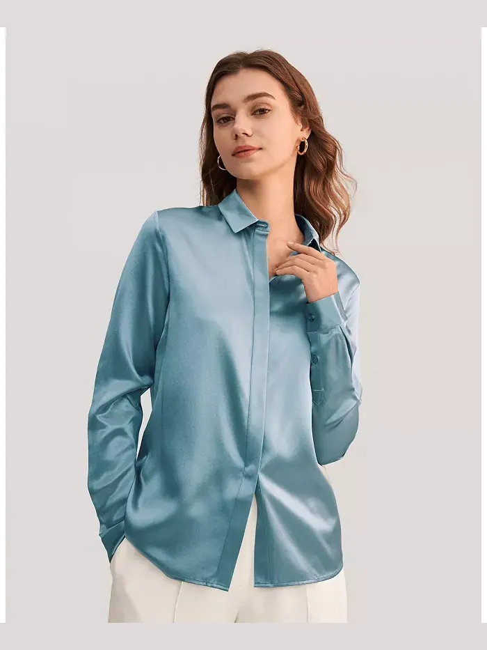 Женская шелковая рубашка Basic Concealed Placket LILYSILK