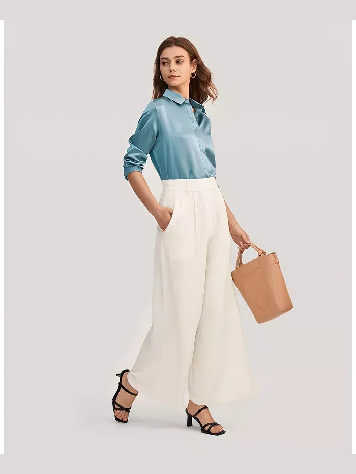 Женская шелковая рубашка Basic Concealed Placket LILYSILK — изображение 3 из 3, синий