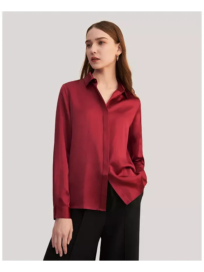 Женская шелковая рубашка Basic Concealed Placket LILYSILK