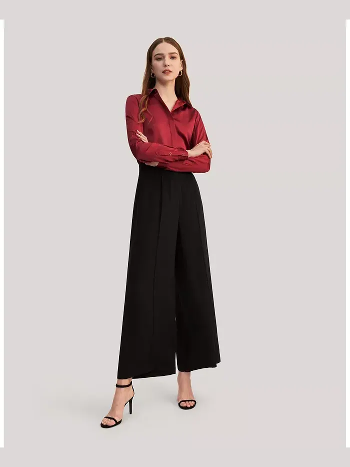 Женская шелковая рубашка Basic Concealed Placket LILYSILK — изображение 2 из 3, красный