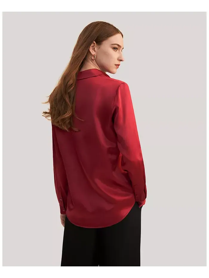 Женская шелковая рубашка Basic Concealed Placket LILYSILK — изображение 3 из 3, красный