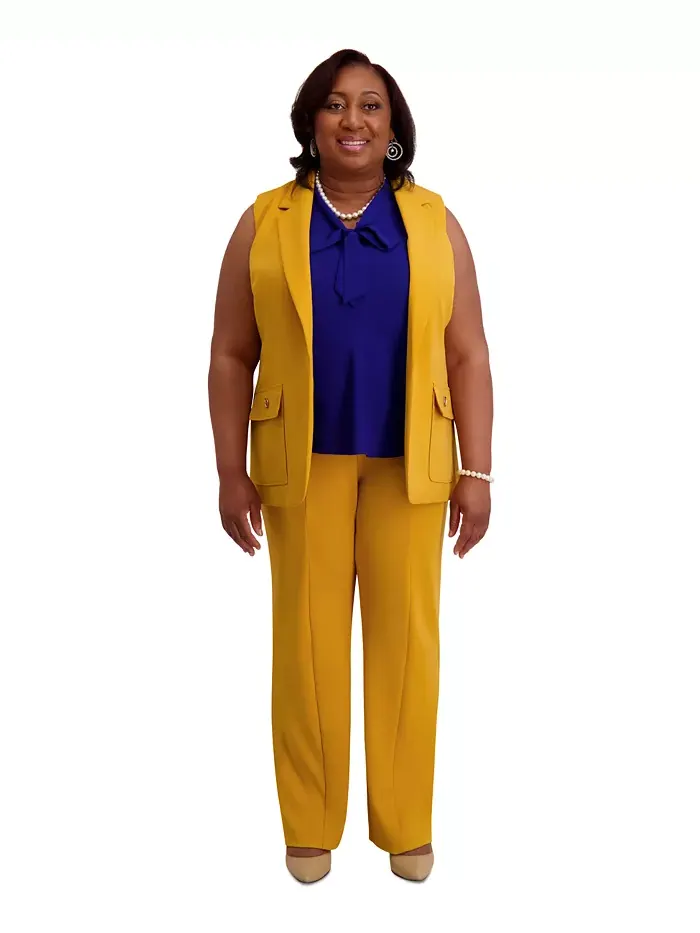 Жилет с вырезом и открытой передней частью Regular & Plus Sizes Kasper — изображение 3 из 4, золотистый