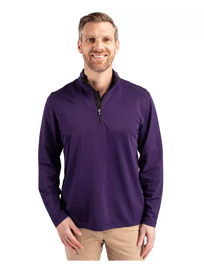 Куртка мужская Cutter Buck Virtue Eco Pique Micro Stripe Recycled с молнией до середины груди — изображение 1 из 2