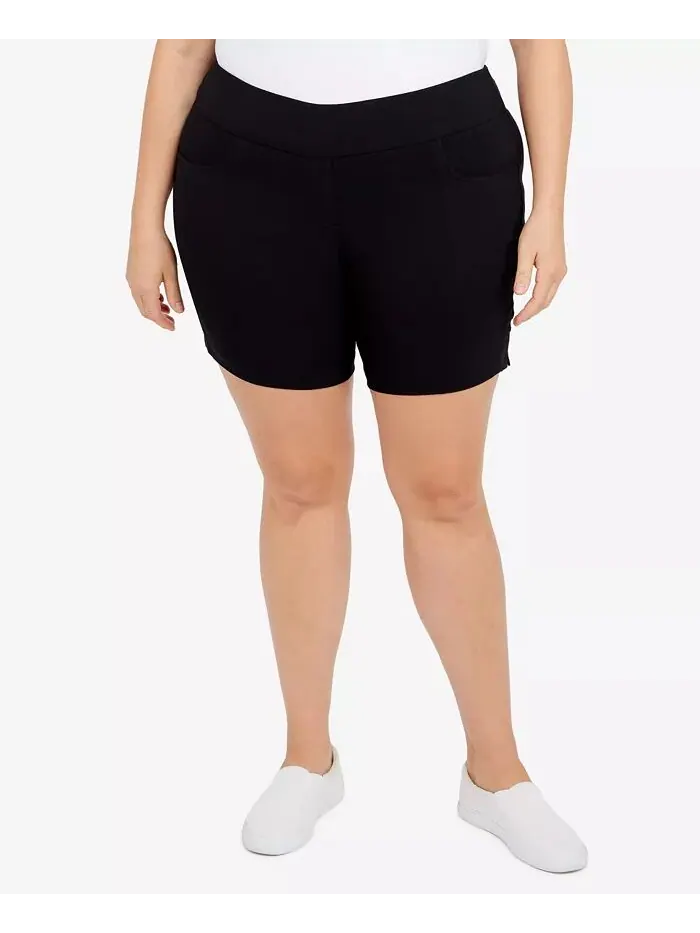 Шорты Plus Size Essentials однотонные из технической ткани с эластичным поясом HEARTS OF PALM — изображение 1 из 4, черный