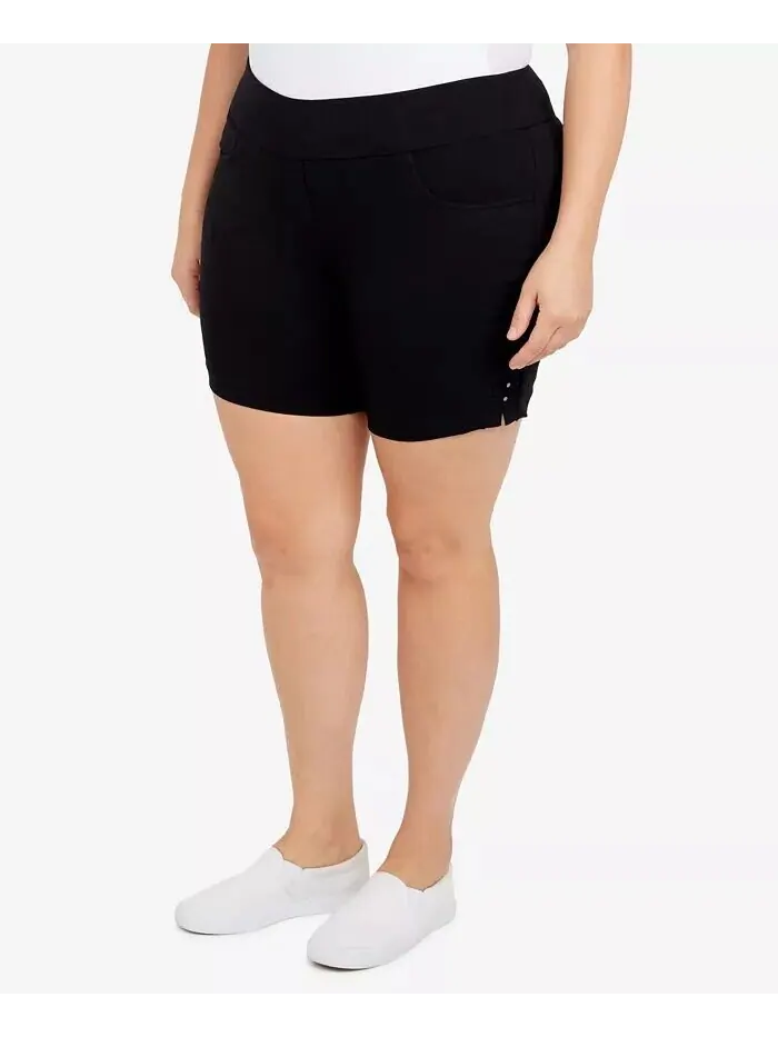 Шорты Plus Size Essentials однотонные из технической ткани с эластичным поясом HEARTS OF PALM — изображение 3 из 4, черный