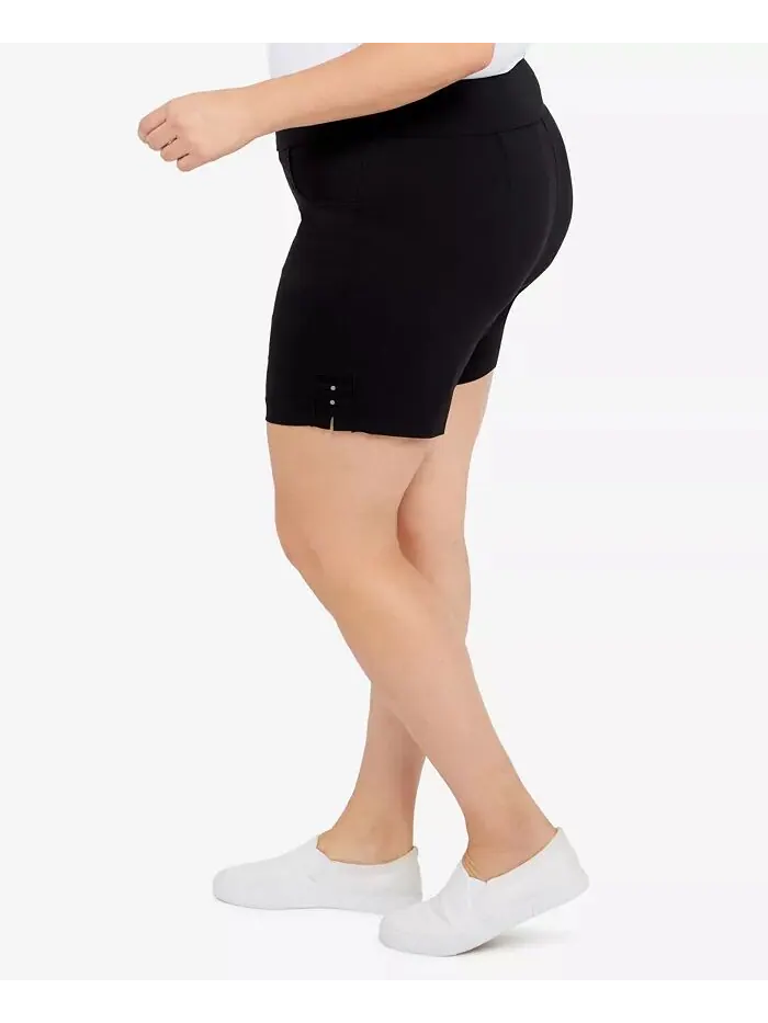 Шорты Plus Size Essentials однотонные из технической ткани с эластичным поясом HEARTS OF PALM — изображение 4 из 4, черный