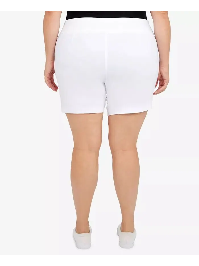 Шорты Plus Size Essentials однотонные из технической ткани с эластичным поясом HEARTS OF PALM — изображение 2 из 4, белый