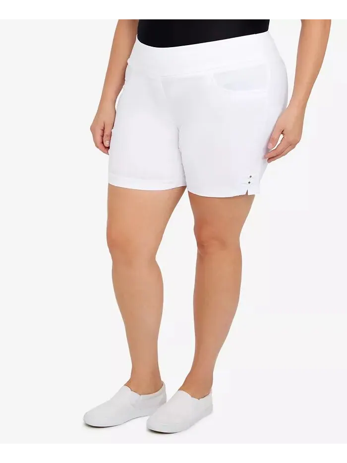 Шорты Plus Size Essentials однотонные из технической ткани с эластичным поясом HEARTS OF PALM — изображение 3 из 4, белый