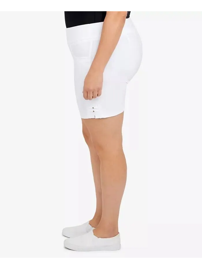Шорты Plus Size Essentials однотонные из технической ткани с эластичным поясом HEARTS OF PALM — изображение 4 из 4, белый