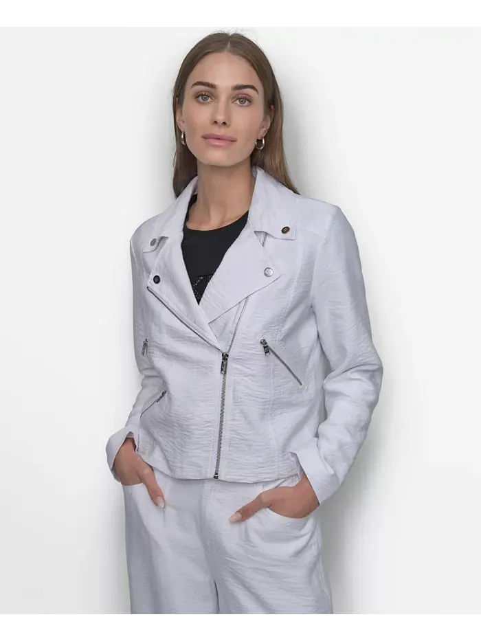 Женская куртка с молнией и фактурой "кринкл" DKNY — изображение 1 из 6, белый