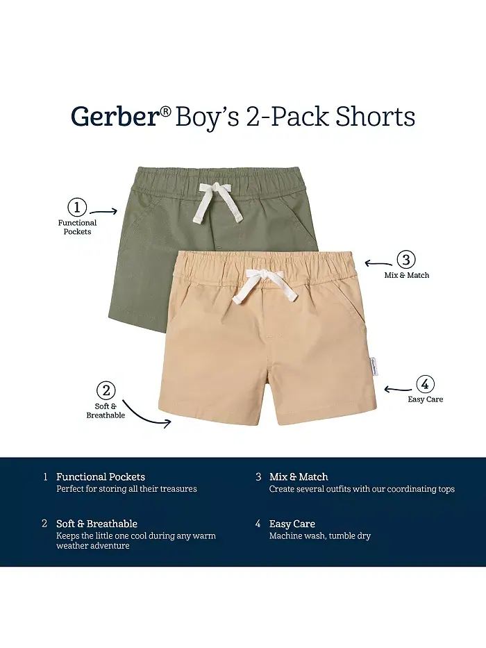 Детские шорты для мальчиков, 2 шт Gerber — изображение 5 из 7, темный хаки