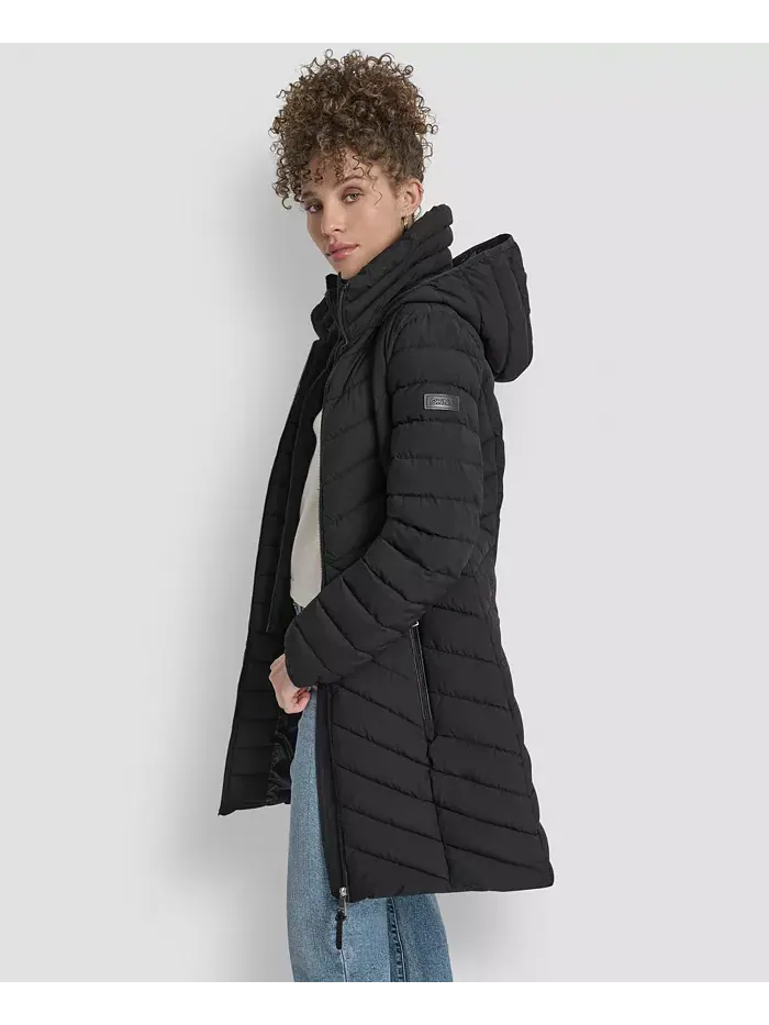 Женское стеганое пальто с комбинацией карманов DKNY — изображение 3 из 6, черный