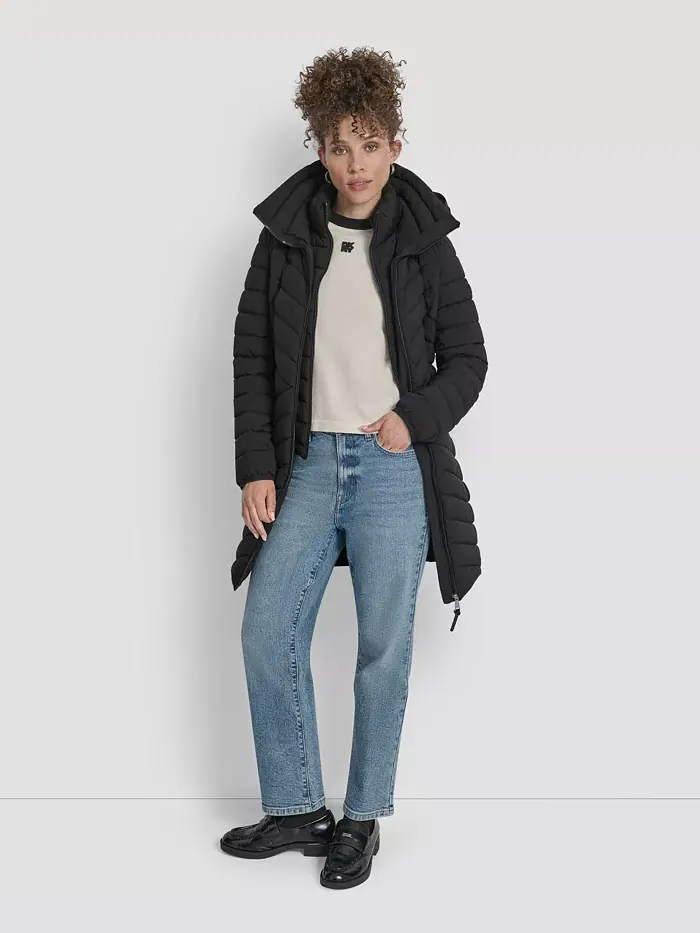 Женское стеганое пальто с комбинацией карманов DKNY — изображение 5 из 6, черный