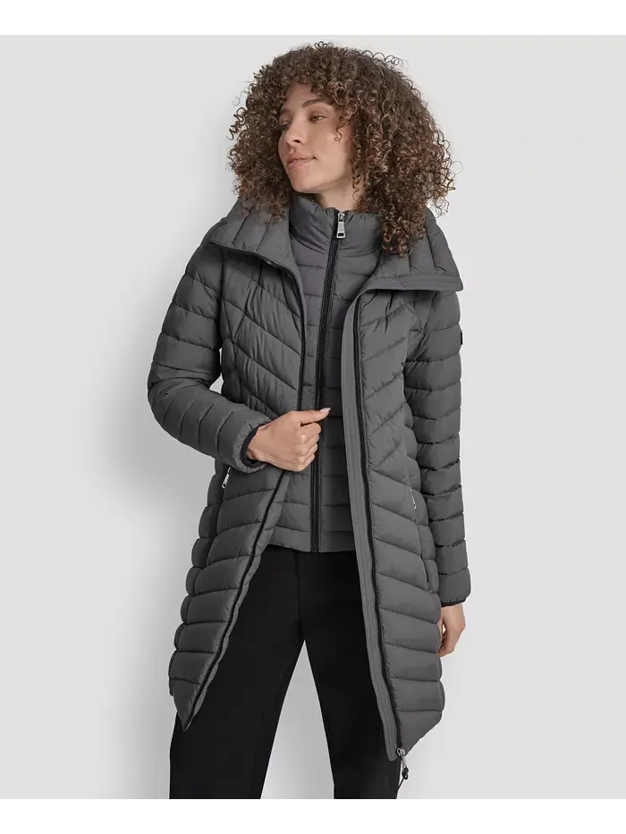 Женское стеганое пальто с комбинацией карманов DKNY — изображение 4 из 7, титан