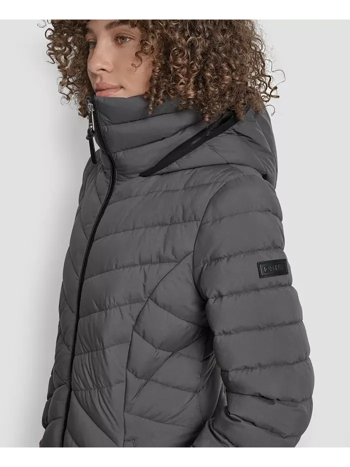 Женское стеганое пальто с комбинацией карманов DKNY — изображение 5 из 7, титан