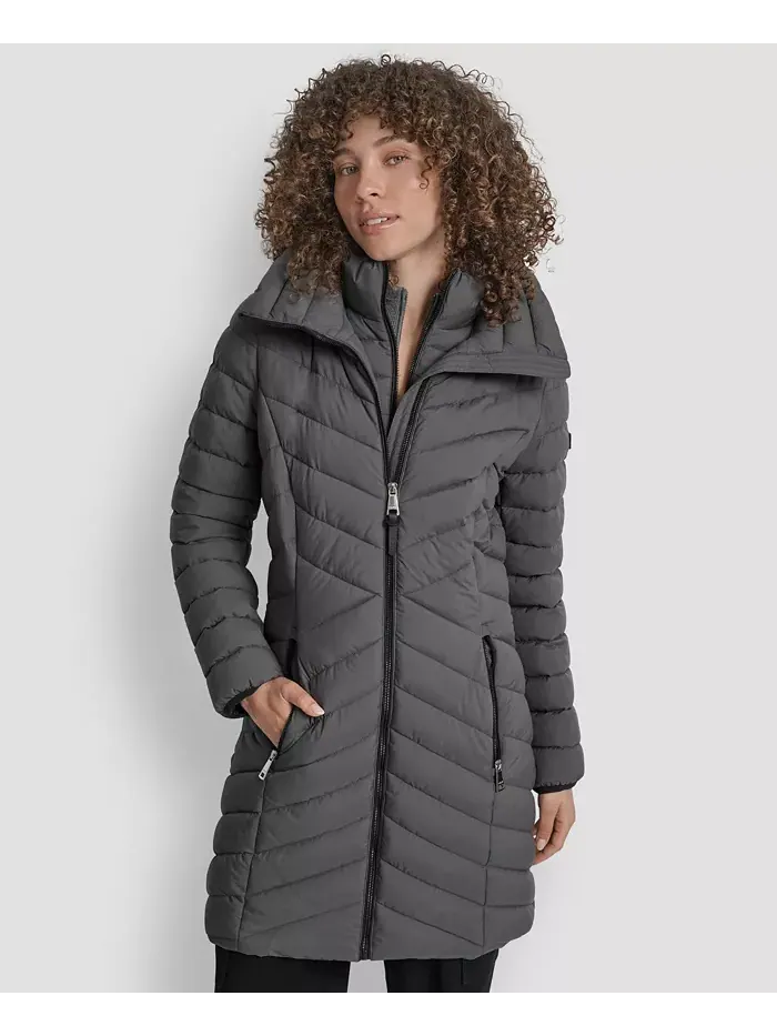 Женское стеганое пальто с комбинацией карманов DKNY — изображение 6 из 7, титан