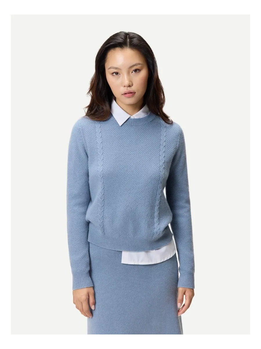 Женский укороченный кашемировый свитер с круглым вырезом Gobi Cashmere — синий
