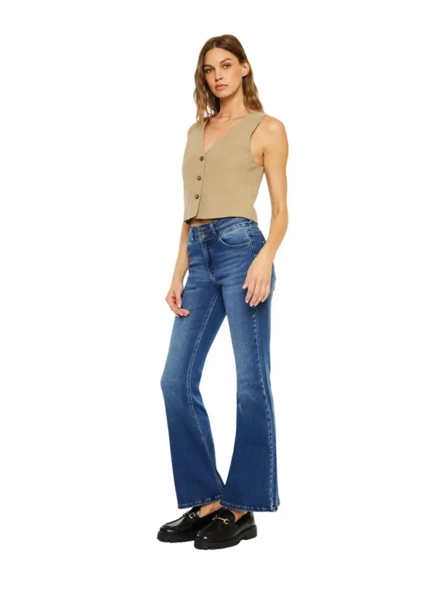 Джинсы-клеш с завышенной талией Vida High Rise Flare Jeans KanCan — изображение 3 из 7, средняя отмывка