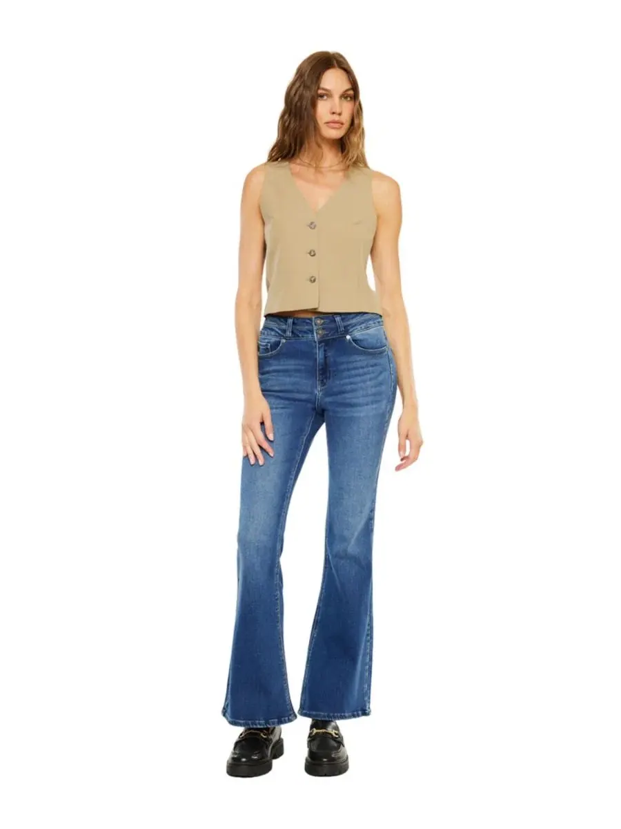 Джинсы-клеш с завышенной талией Vida High Rise Flare Jeans KanCan — изображение 4 из 7, средняя отмывка