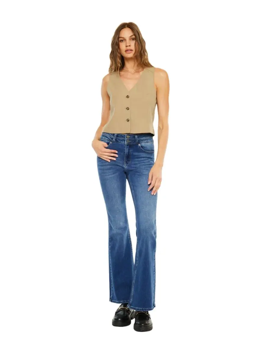 Джинсы-клеш с завышенной талией Vida High Rise Flare Jeans KanCan — изображение 6 из 7, средняя отмывка