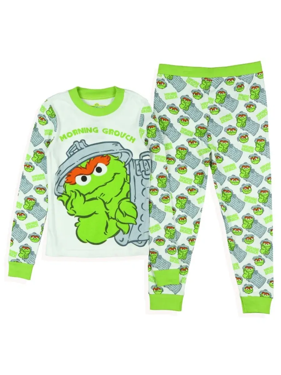 Пижамный комплект с длинным рукавом Oscar the Grouch Sesame Street — изображение 3 из 3, белый