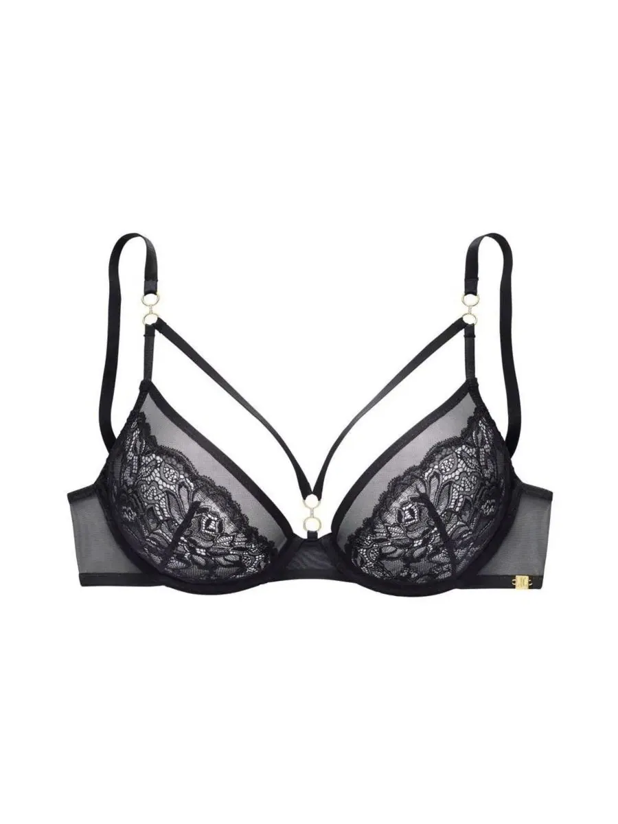 Бюстгальтер с кружевными чашками и металлическими кольцами Strappy Lace Underwire Bra LASCANA — изображение 3 из 8, черный