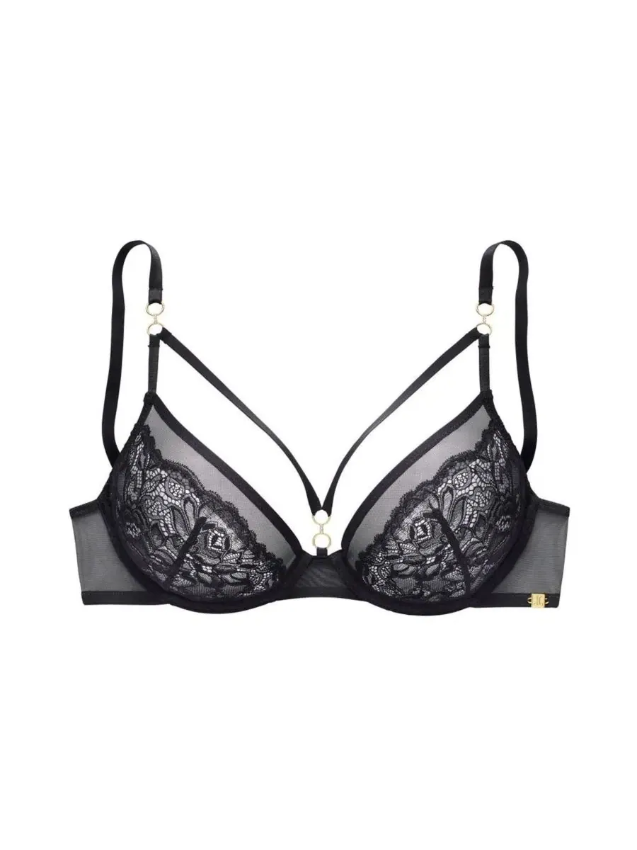 Бюстгальтер с кружевными чашками и металлическими кольцами Strappy Lace Underwire Bra LASCANA — изображение 6 из 8, черный