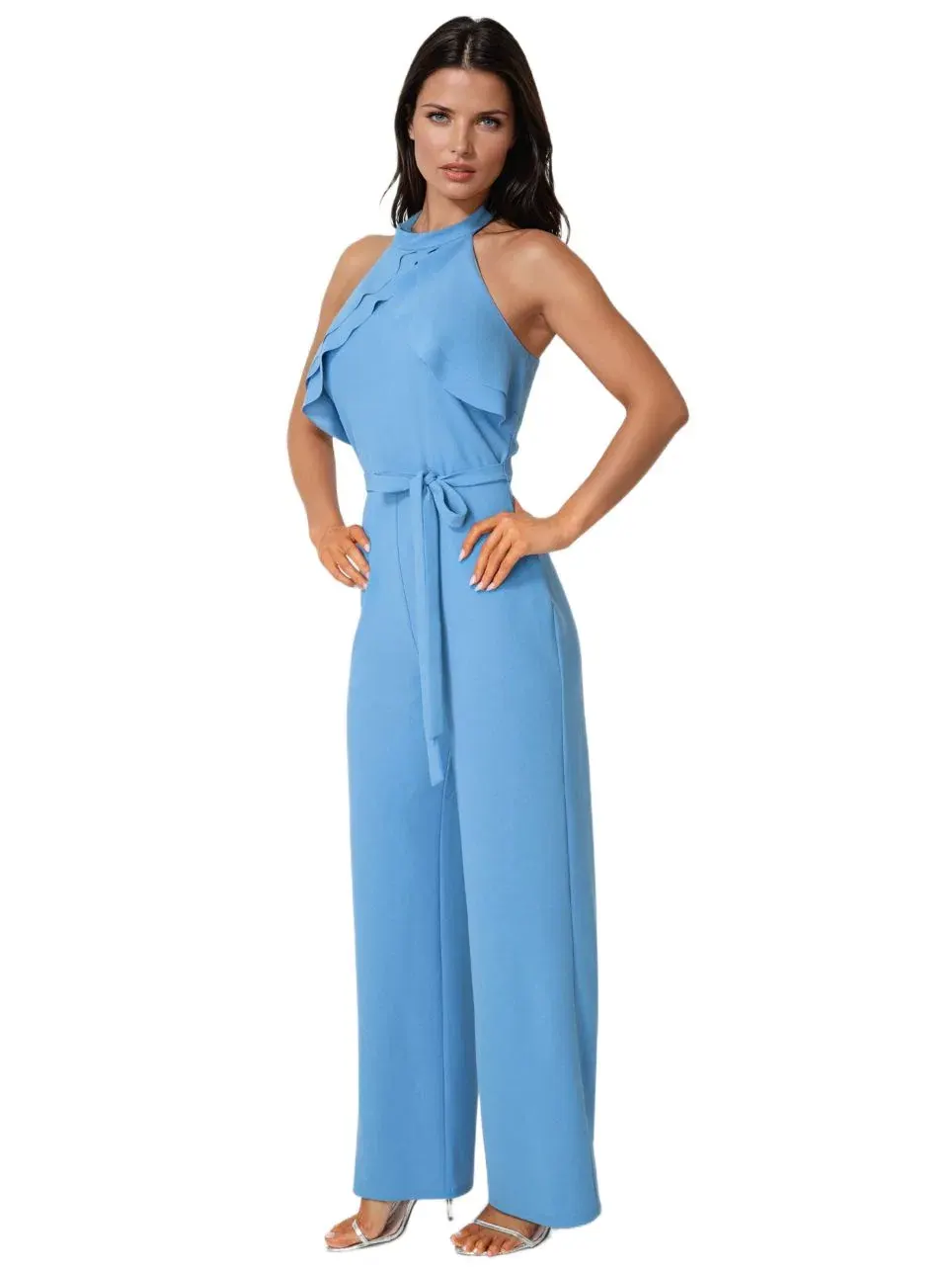 Комбинезон с запахом и рюшами Scuba Crepe Bebe — изображение 2 из 3, синий