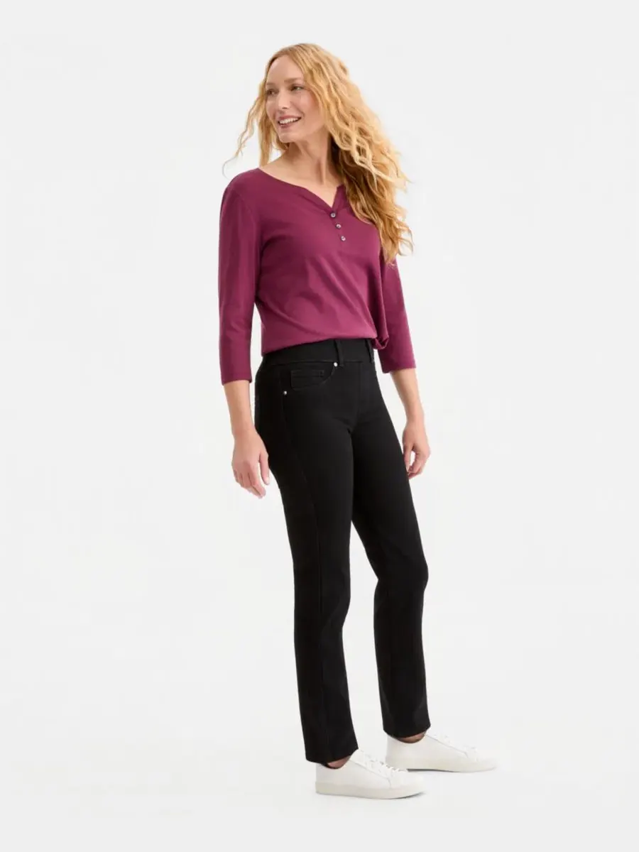 Джинсы прямые с эффектом утяжки без застежки, модель Shaping Pull-On Straight Style & Co — изображение 2 из 6, черный