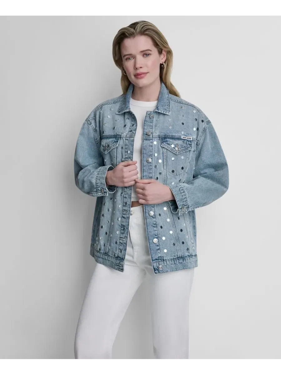 Джинсовая куртка свободного кроя с заклепками Payette DKNY Jeans — изображение 2 из 5, серый