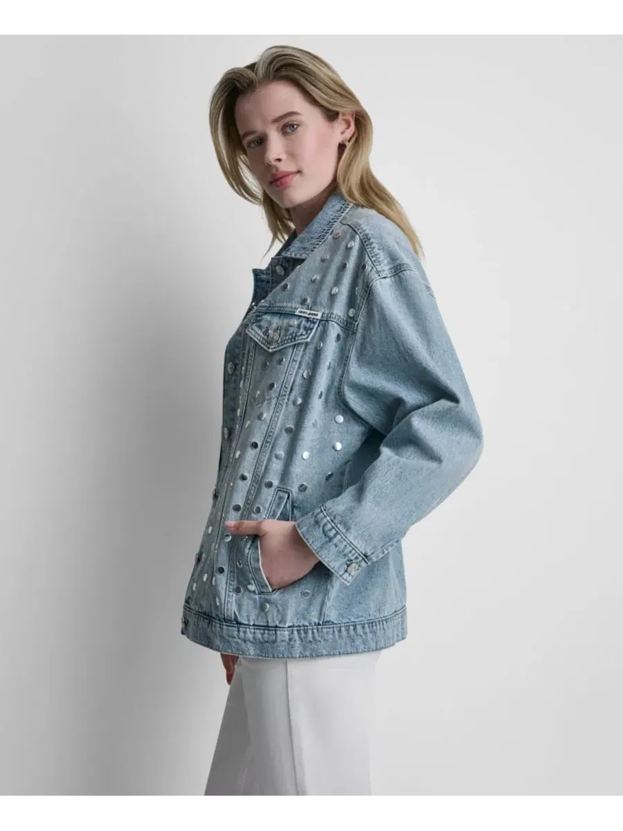 Джинсовая куртка свободного кроя с заклепками Payette DKNY Jeans — изображение 3 из 5, серый
