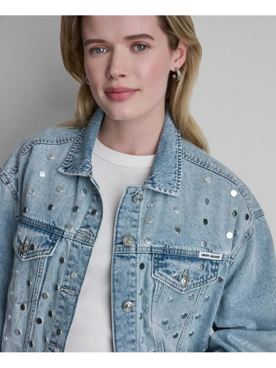 Джинсовая куртка свободного кроя с заклепками Payette DKNY Jeans — изображение 4 из 5, серый