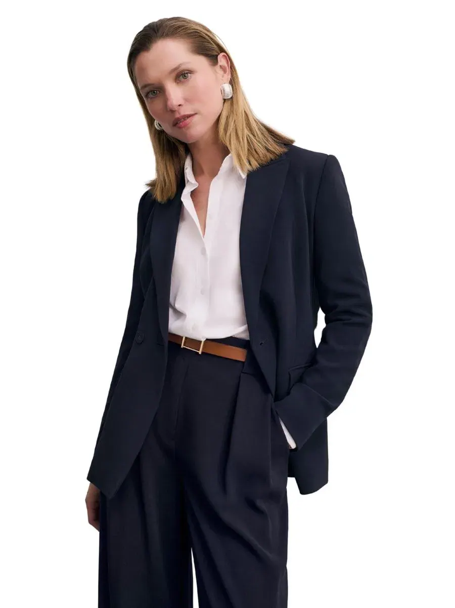 Блейзер удлиненный с двубортной застежкой Knighton Clever Crepe The Fold — синий