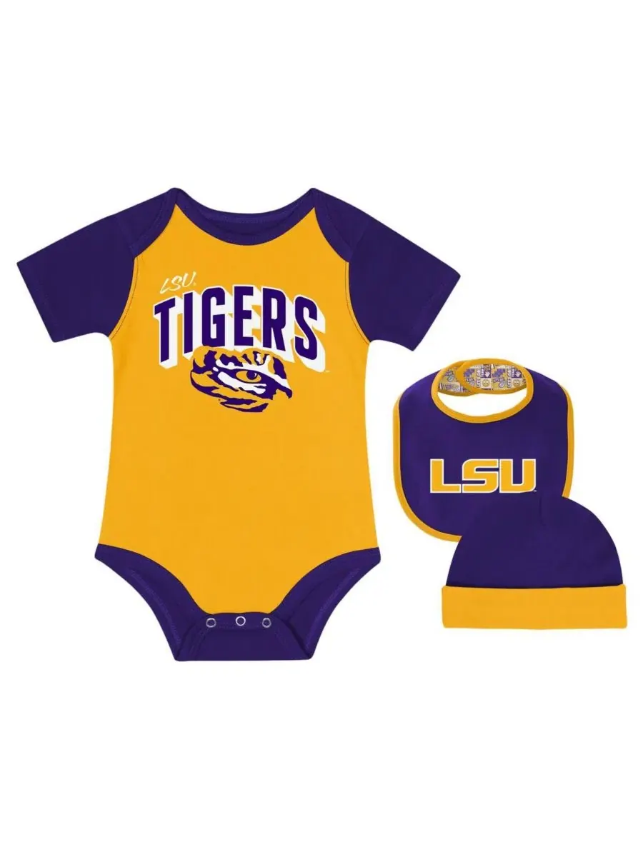 Детский комплект боди с слюнявчиком и шапкой LSU Tigers Dynamic Duo Outerstuff